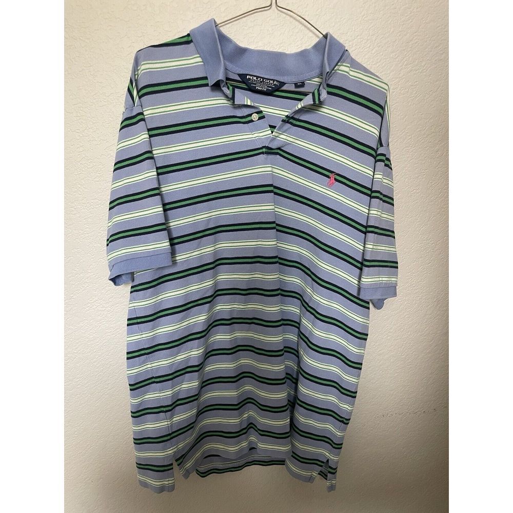 Ralph Lauren Polo Golf Pro Fit Performance Blue/Green Striped Shirt Mens XL